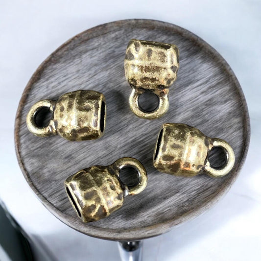 TierraCast Antiqued Brass Crimpable End Caps, Hammered Texture End Caps for Leather Cords (PF/923-57) * BULK Bag - Qty. 20