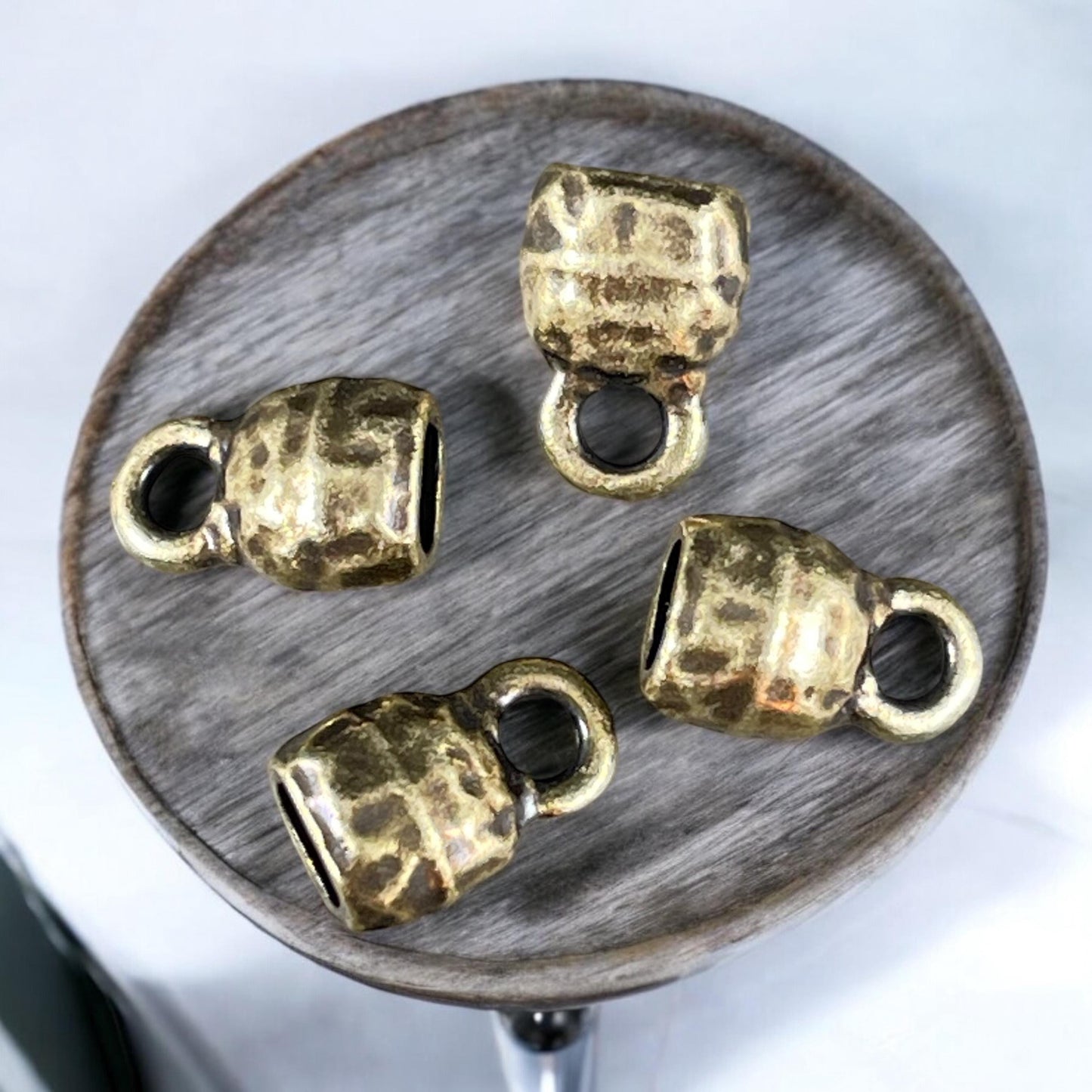 TierraCast Antiqued Brass Crimpable End Caps, Hammered Texture End Caps for Leather Cords (PF/923-57) * BULK Bag - Qty. 20