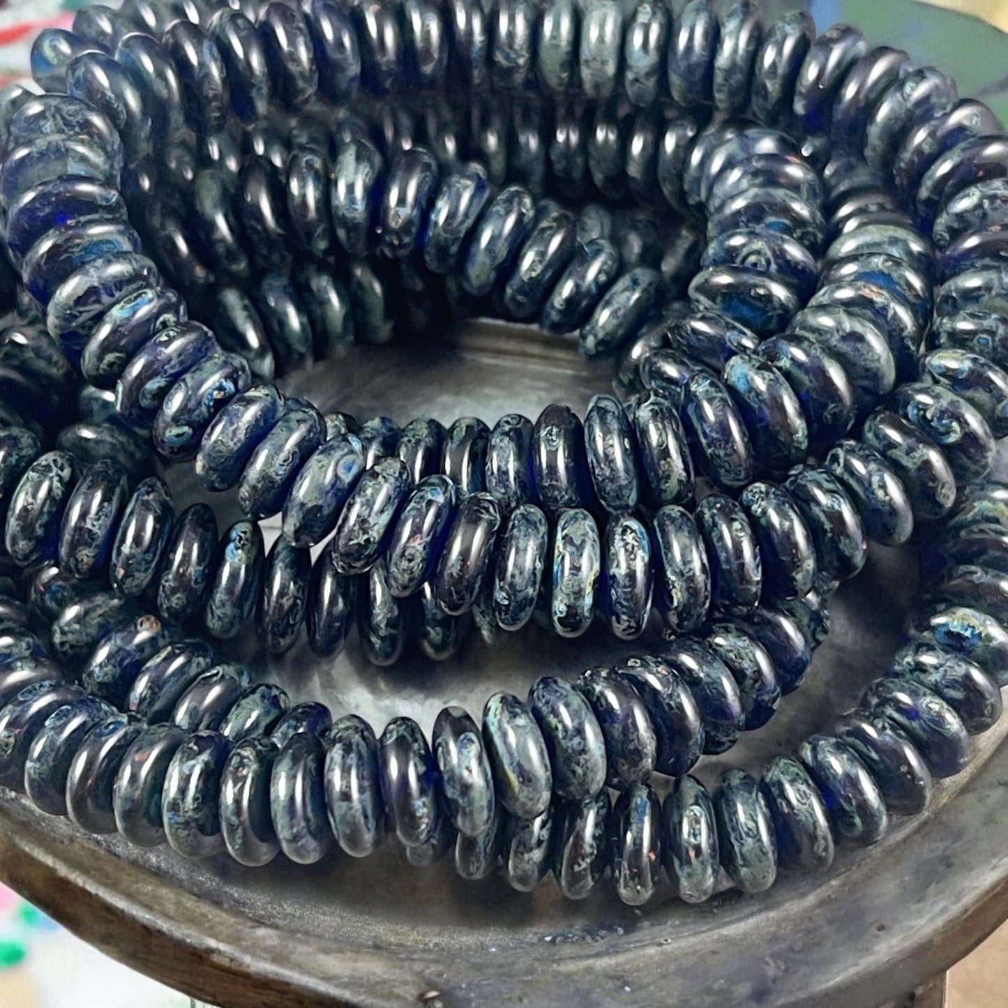 Czech Glass Beads - Cobalt Blue with Full Picasso, 6x2mm Rondelle (RD6/RJ-4764) * Qty. 50