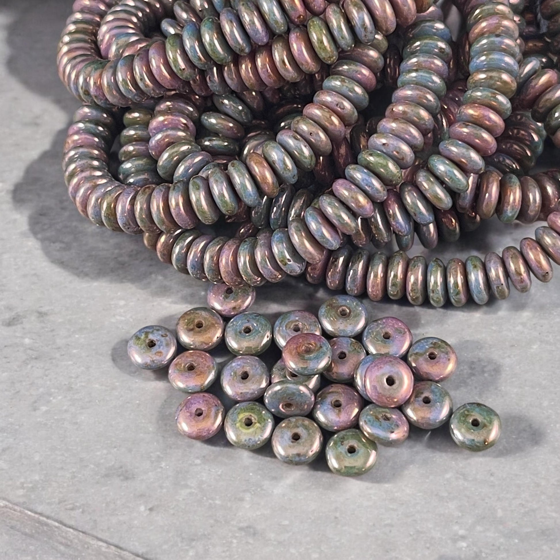 Multi-Color Purple Bluestone Marbled Finish, 6x2mm Rondelle, Czech Glass Beads (RD6/RJ-4585) * Qty. 50