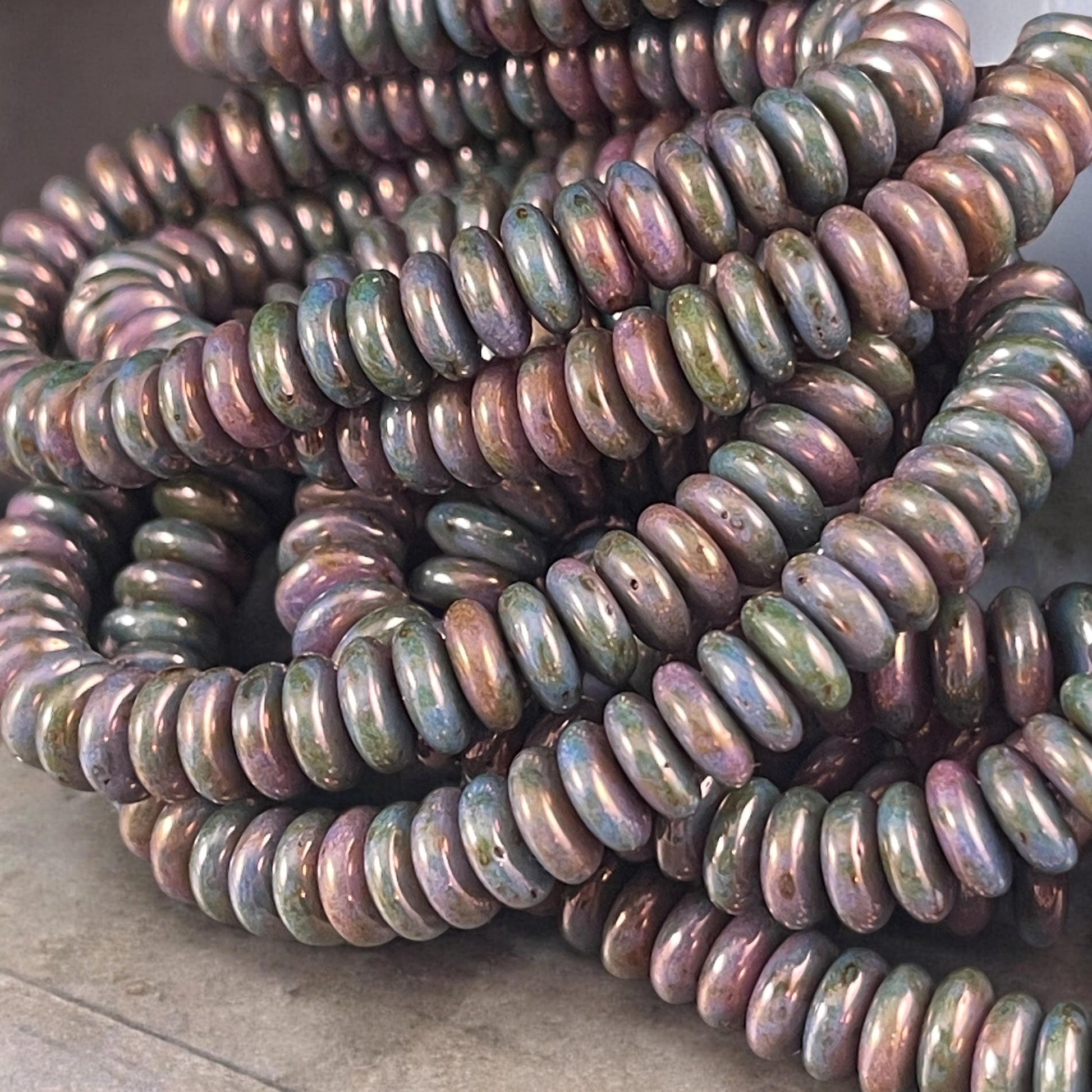 Multi-Color Purple Bluestone Marbled Finish, 6x2mm Rondelle, Czech Glass Beads (RD6/RJ-4585) * Qty. 50