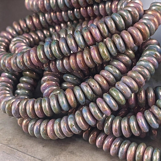 Czech Glass Beads - Multi-Color Purple Bluestone Marbled Finish, 6x2mm Rondelle (RD6/RJ-4585) * Qty. 50