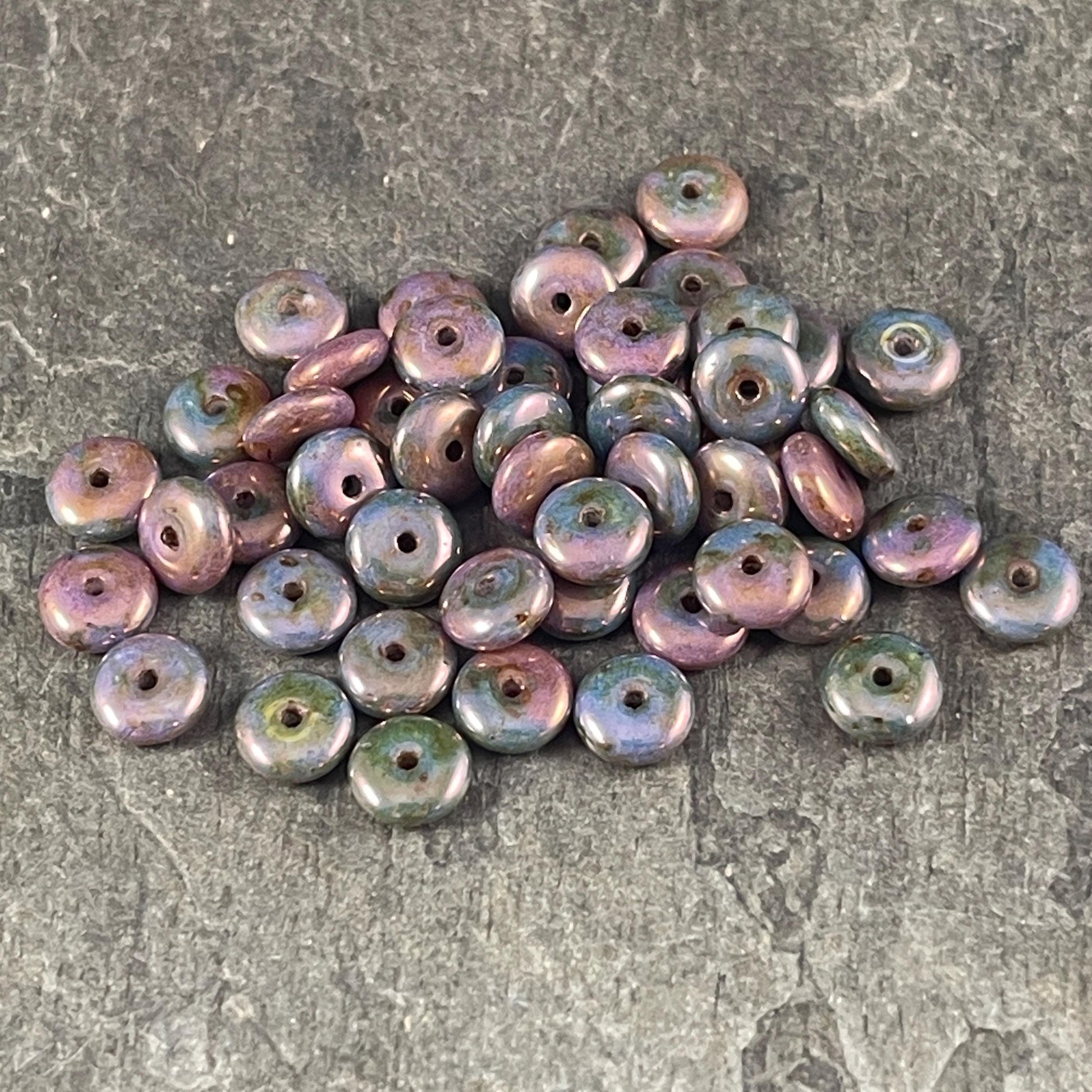 Multi-Color Purple Bluestone Marbled Finish, 6x2mm Rondelle, Czech Glass Beads (RD6/RJ-4585) * Qty. 50