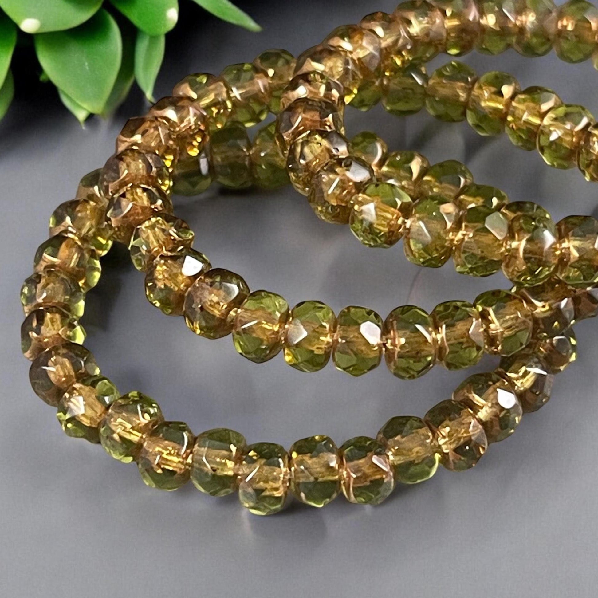 Olive Green and Bronze Czech Glass Rondelles, 5x3mm Faceted Rondelle (R5/RJ-1571) * Qty. 30
