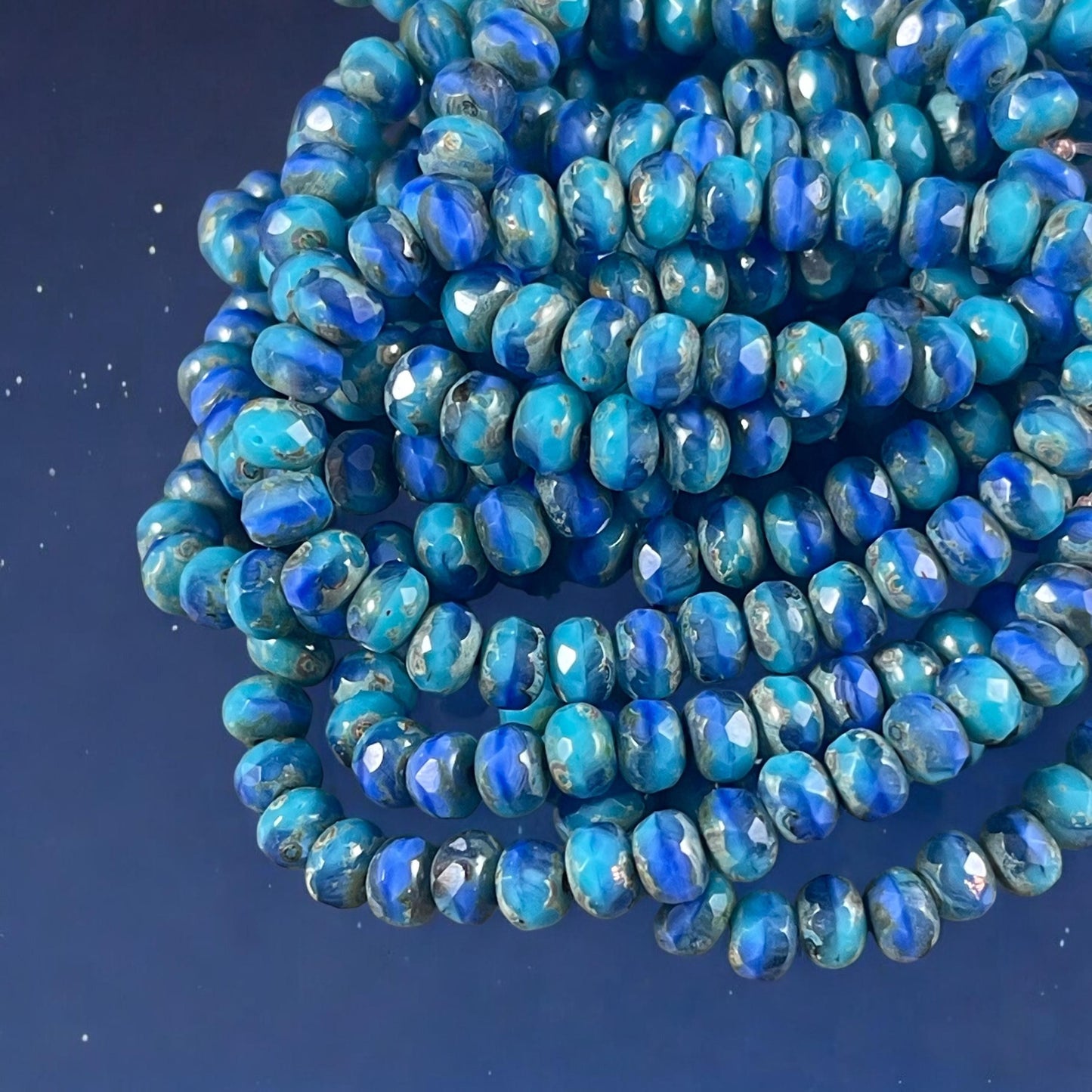 Turquoise and Royal Blue Czech Glass Beads, 5x3mm Faceted Rondelle (R5/RJ-2704) * Qty. 30