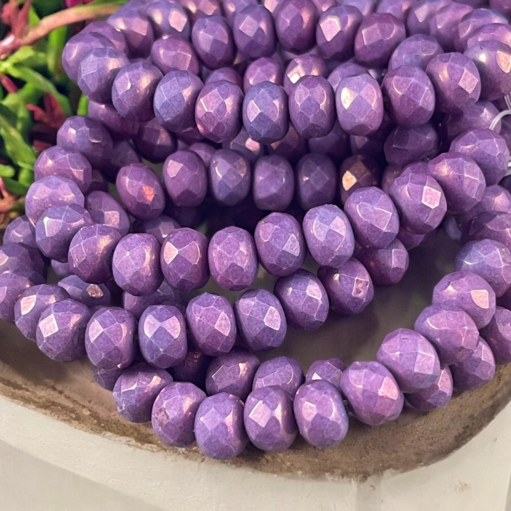 Czech Glass Beads - Opaque Lavender Luster, 7x5mm Faceted Rondelle (R7/RJ-2012) * Qty. 25