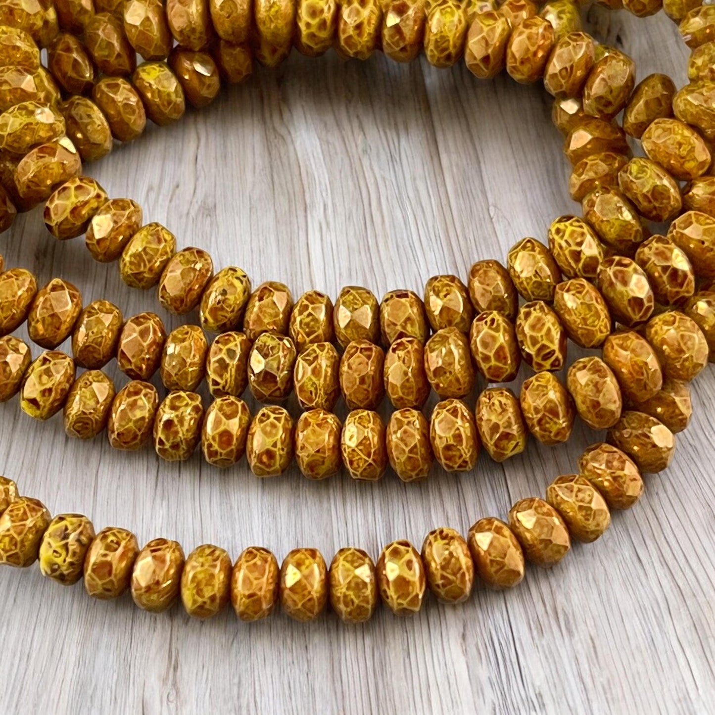Czech Glass Beads - Dandelion Yellow Picasso Rondelles, Dark Yellow with Bronze Picasso Finish (RON3/N-2014) * Qty. 50