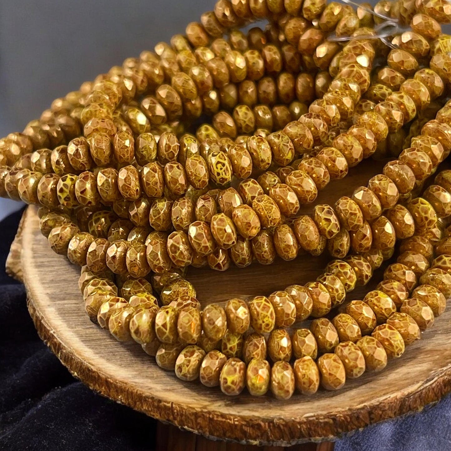 Czech Glass Beads - Dandelion Yellow Picasso Rondelles, Dark Yellow with Bronze Picasso Finish (RON3/N-2014) * Qty. 50