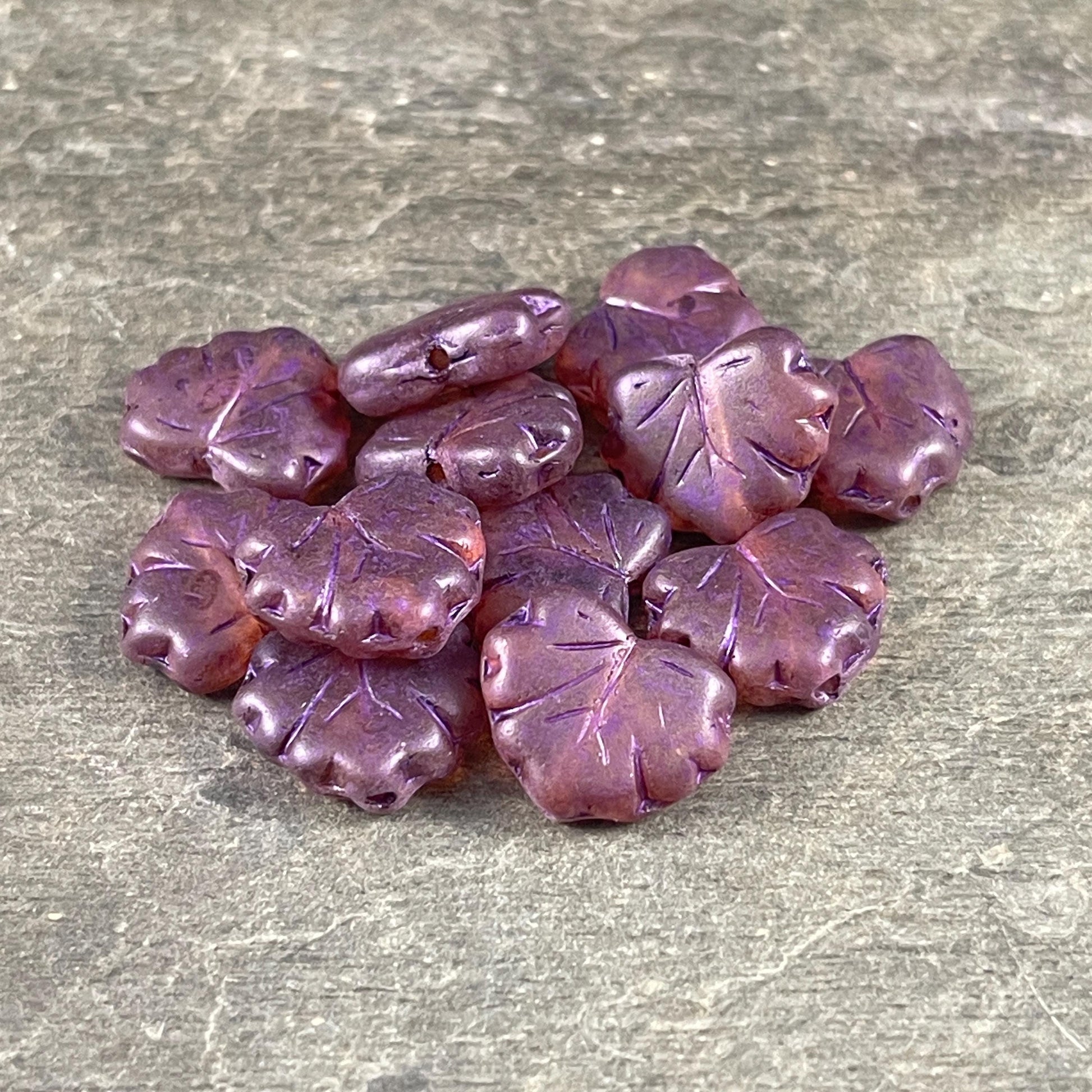 Dark Orange Maple Leaf Beads, Opaque Orange with Bronze Wash 11x13mm Czech Glass Leaf Beads (ML71) * Qty. 12