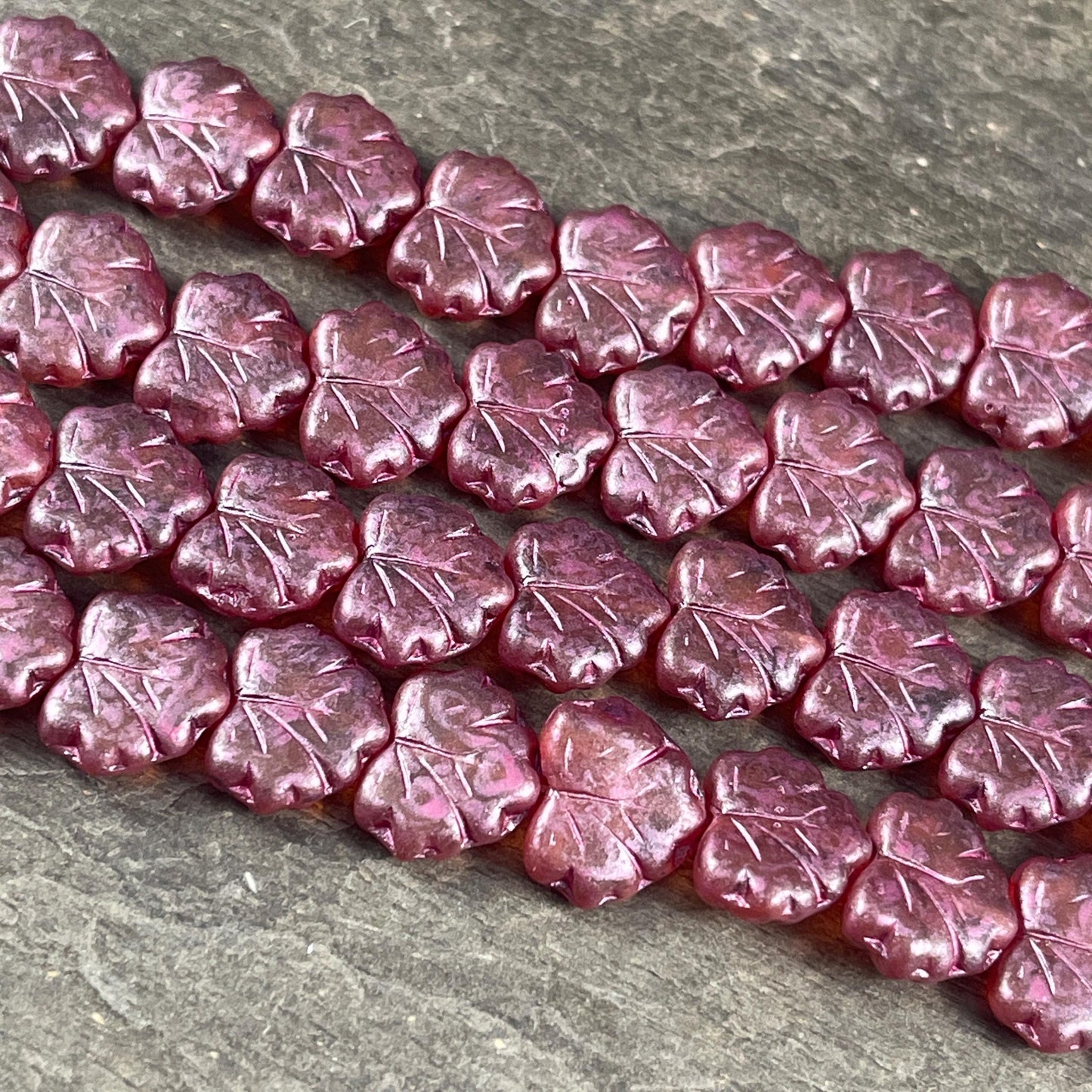 Purple Leaf Beads, Matte Transparent Raspberry 11x13mm Czech Glass Leaf Beads (ML66) * Qty. 12