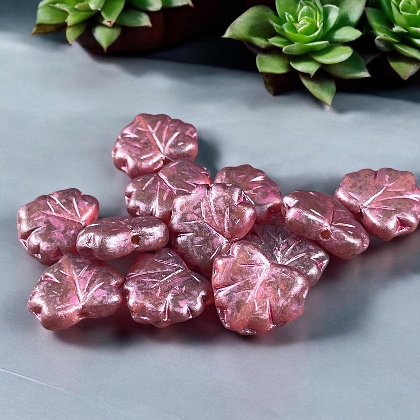 Purple Leaf Beads, Matte Transparent Raspberry 11x13mm Czech Glass Leaf Beads (ML66) * Qty. 12