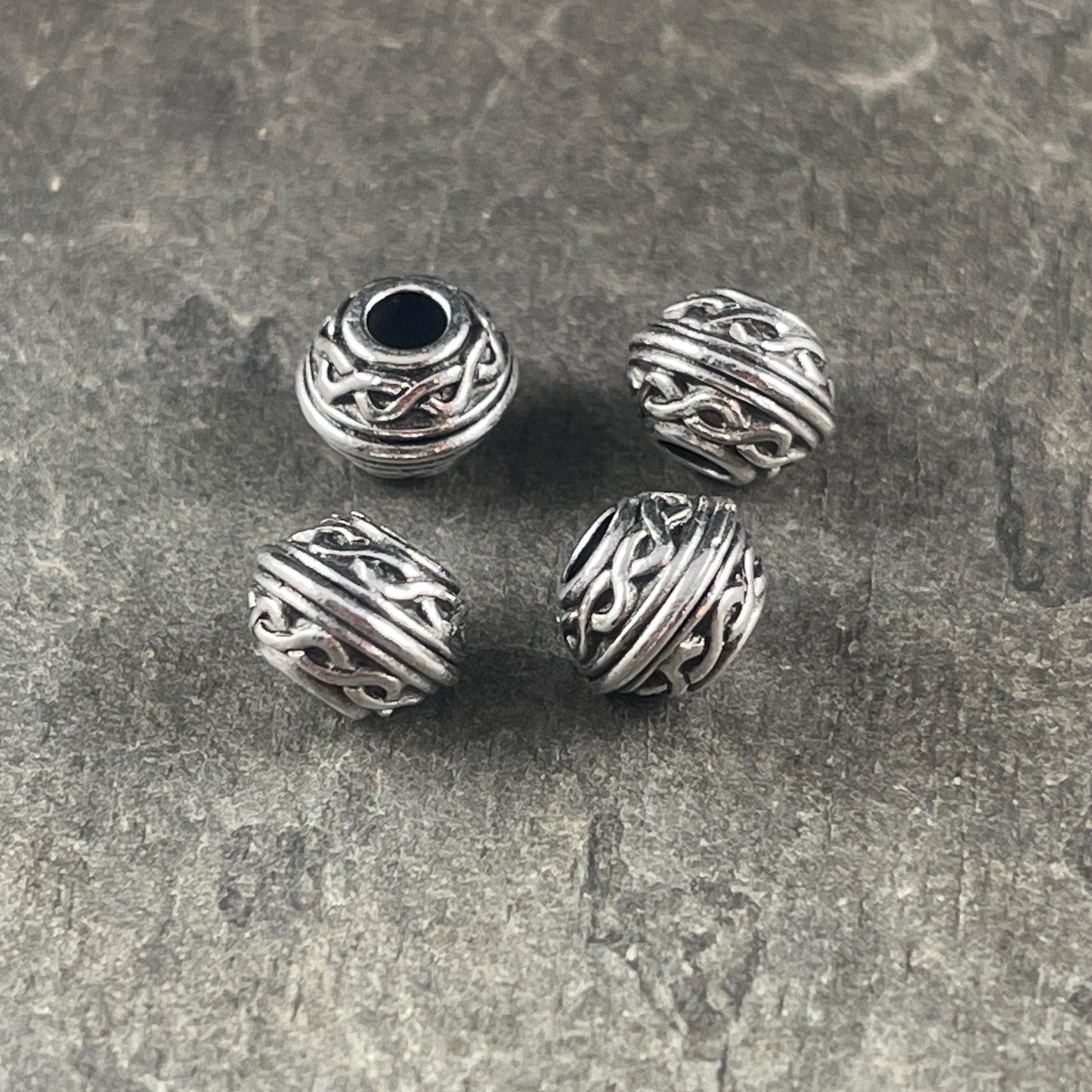 TierraCast Celtic Large Hole Bead, Antiqued Silver Celtic Bicone Beads (PF/748-77) * Qty. 4