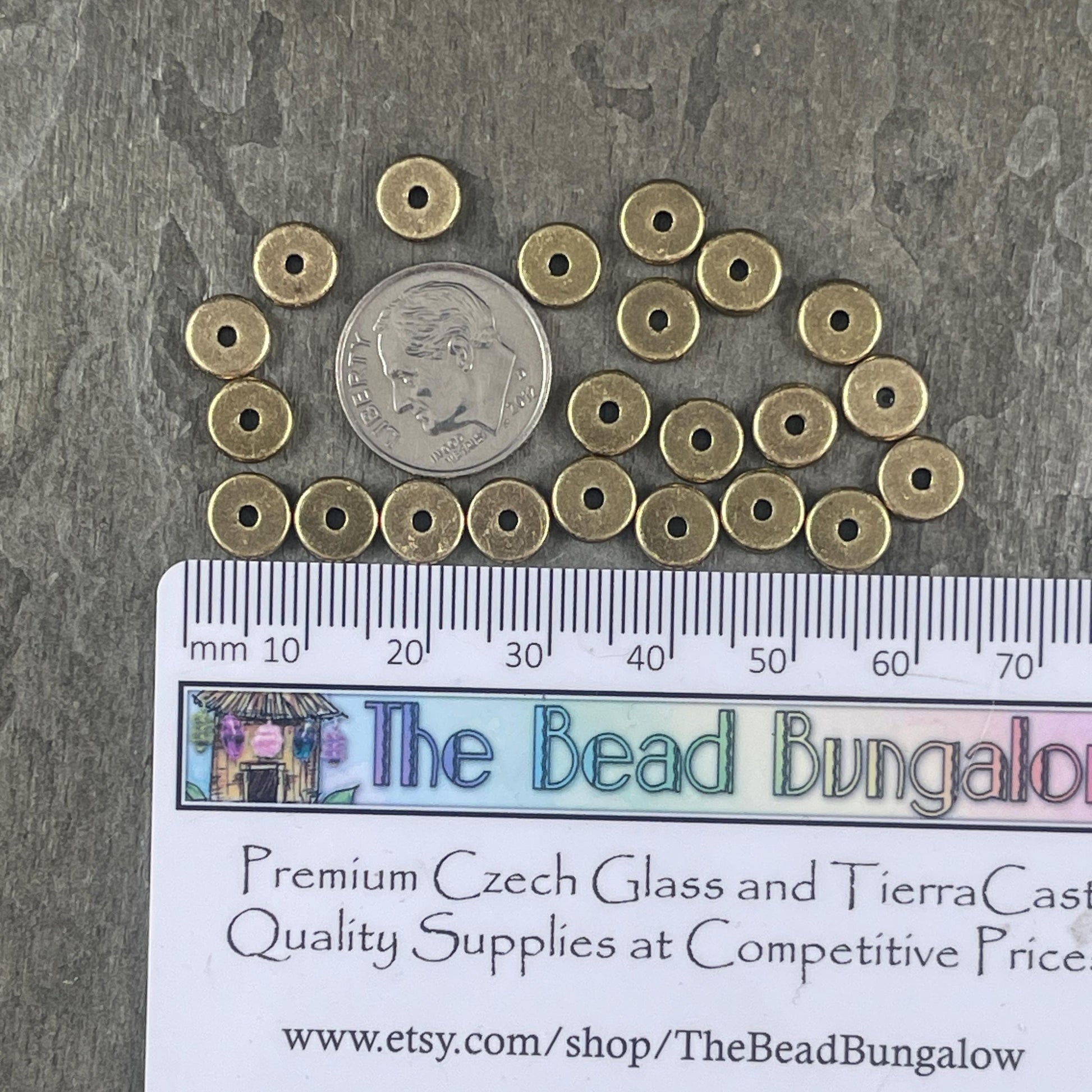 NEW TierraCast Spacer Beads, Brass Washer Style Spacer, 7mm Antiqued Brass Heishi Rondelle (PF/404-57) * Qty. 30