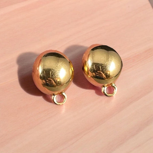 24k Gold Earring Post with Loop, Gold Dome Earring with Loop for Dangles (PF/12750-12) * Qty. 4