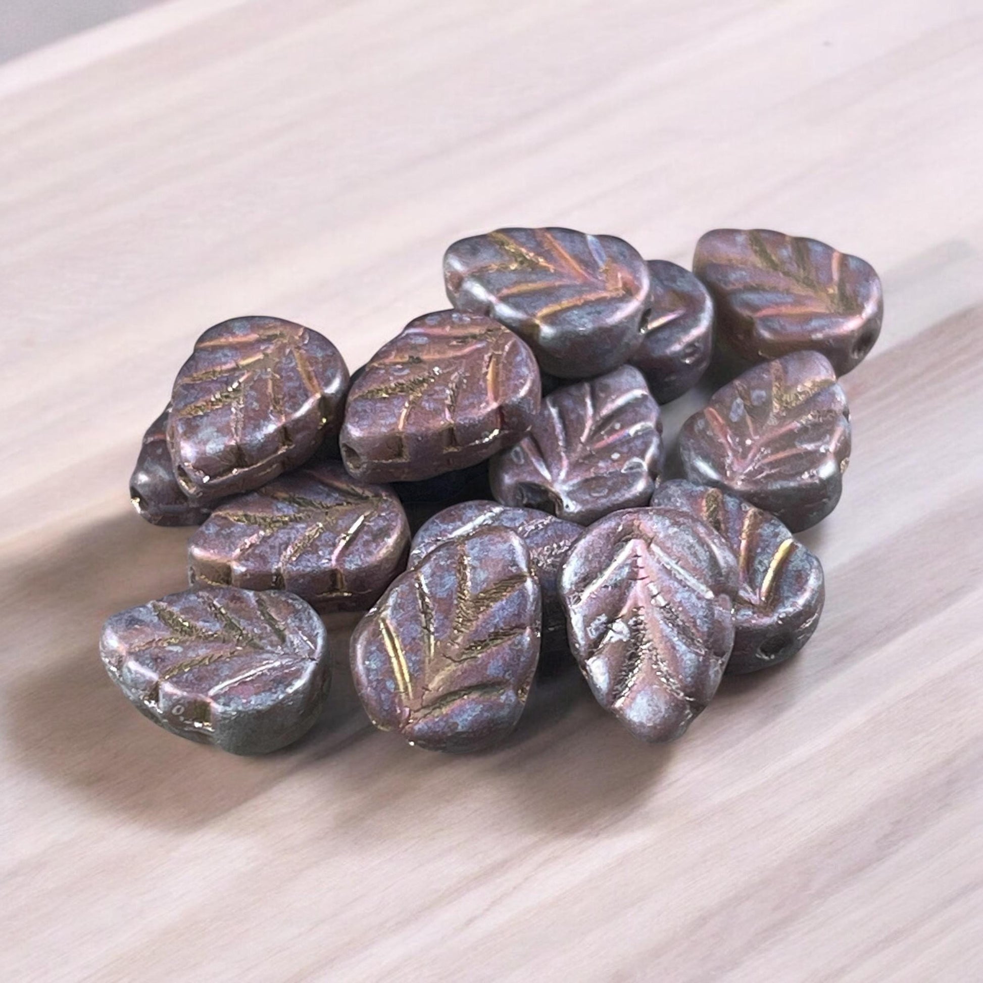 Mint Leaf Glass Bead, Matte Brown Leaf Beads, 10x8mm Czech Glass Leaf Bead (Mint11) * Qty. 16