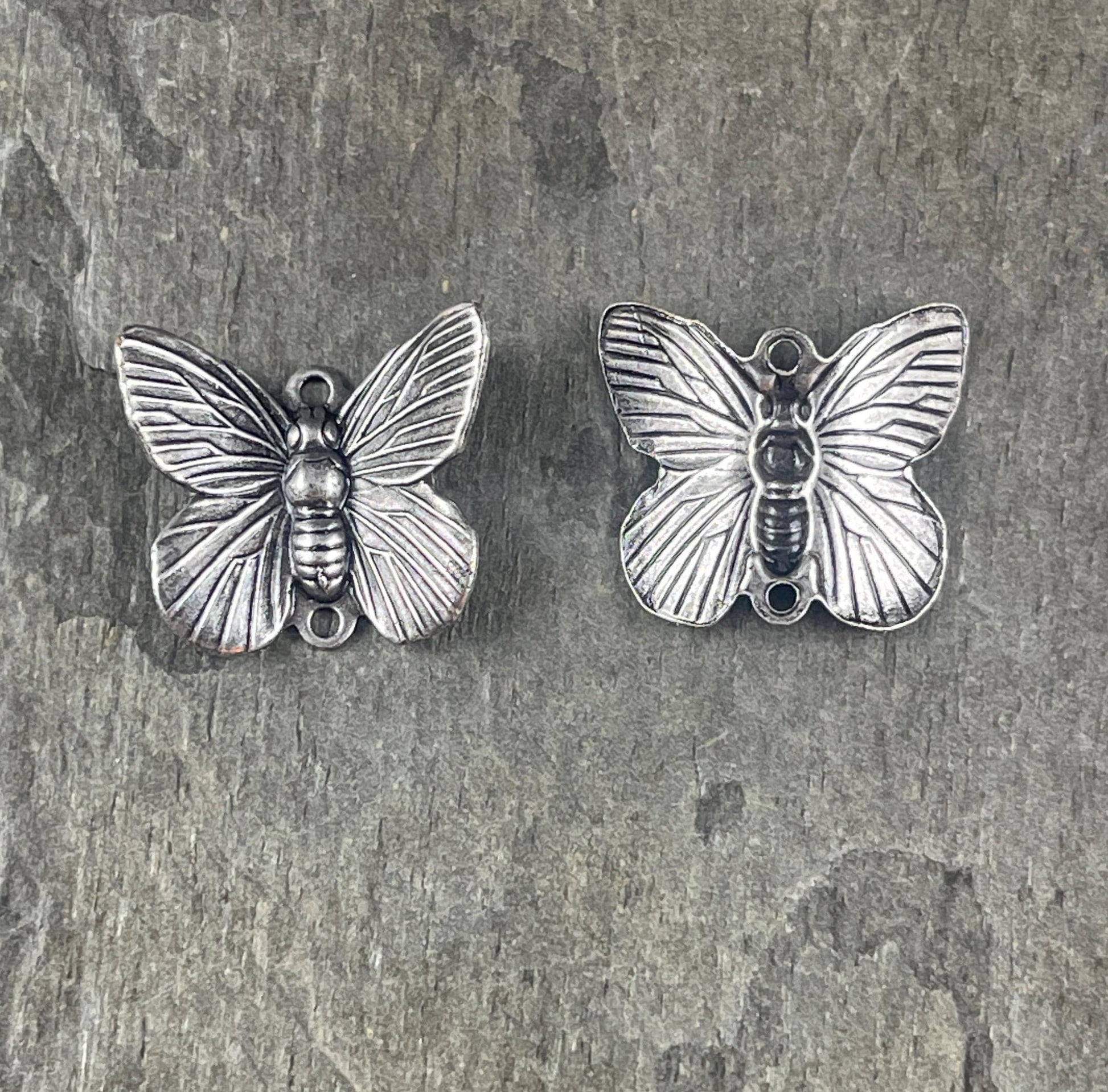 Antiqued Silver Butterfly Link, Silver Plated Brass Butterfly Connector, Lightweight Vintage Style Earring Components (VJS/X415a) * Qty. 2