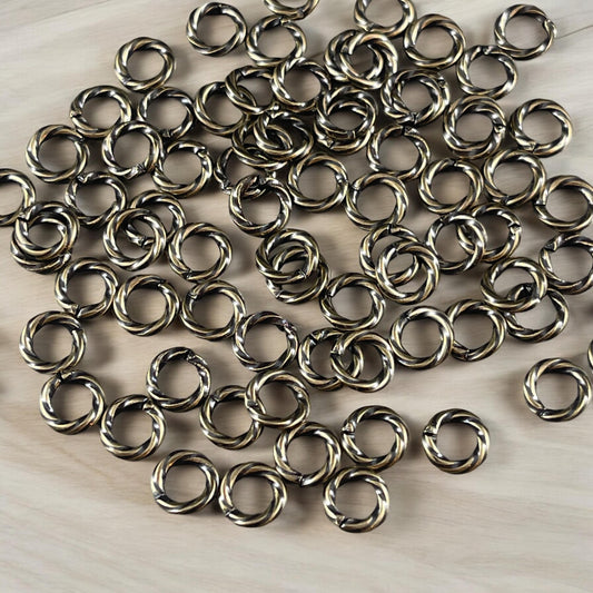 6mm Twisted Jump Rings, Antiqued Brass 16g Decorative Open Jump Rings (5042) * Qty. 100