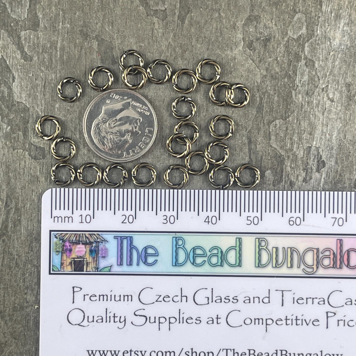 6mm Twisted Jump Rings, Antiqued Brass 16g Decorative Open Jump Rings (5042) * Qty. 100