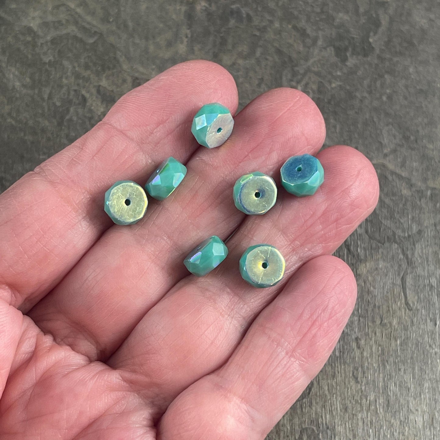 Czech Glass Beads - 6mm Opaque Turquoise Faceted Heishi Rondelle, Turquoise with AB Finish (FHE/N-0628) * 15 Beads