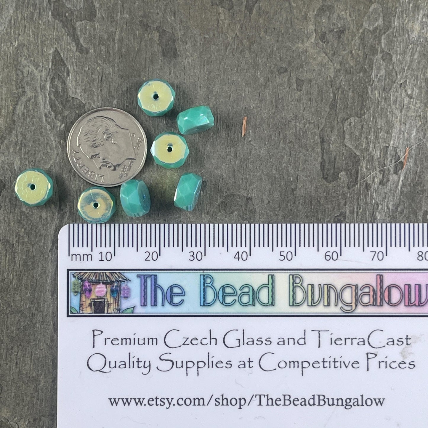 Czech Glass Beads - 6mm Opaque Turquoise Faceted Heishi Rondelle, Turquoise with AB Finish (FHE/N-0628) * 15 Beads