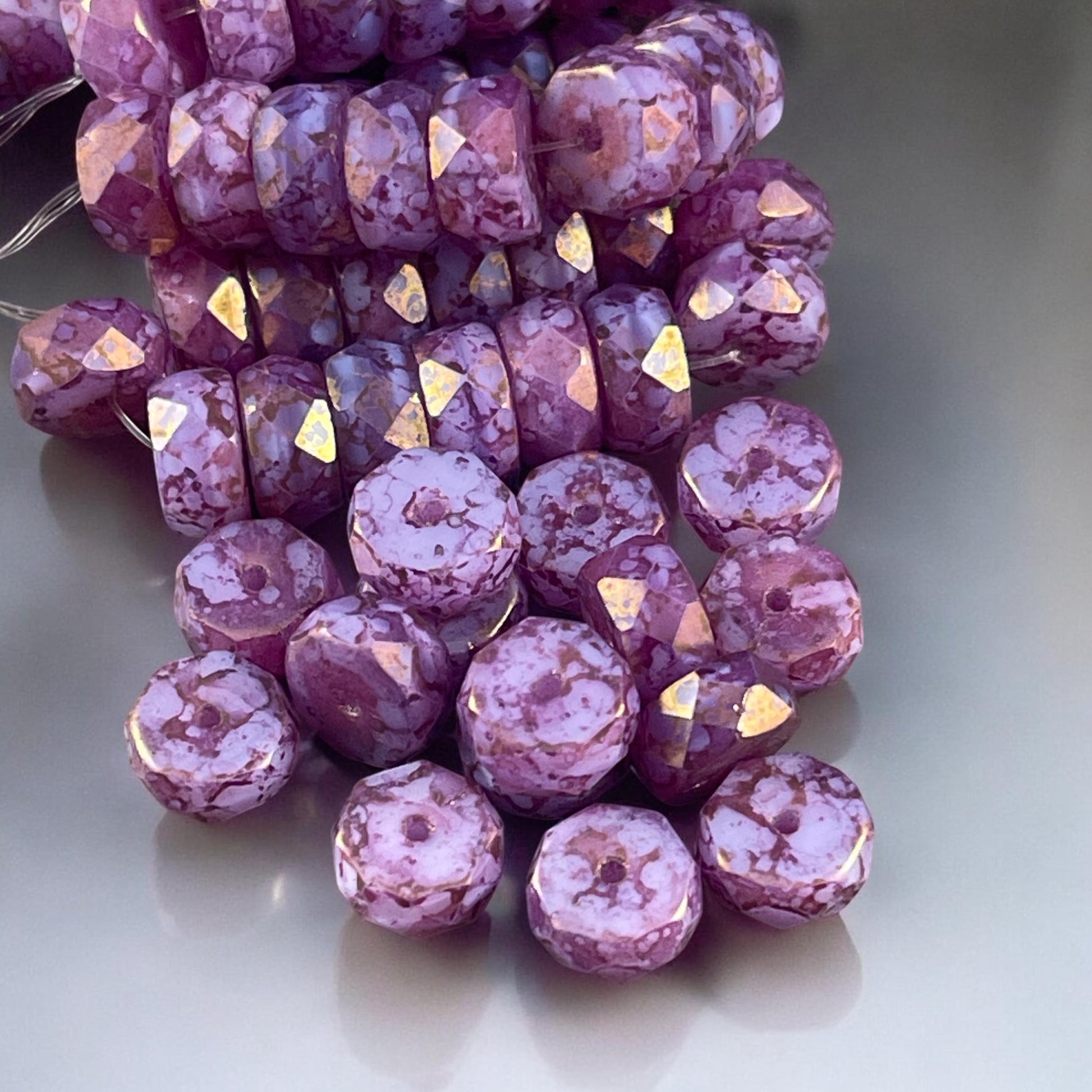 6mm Purple Faceted Heishi Rondelle, Czech Glass Beads, Thistle with Plum and Golden Luster Finishes (FHE/N-0030) * 15 Beads