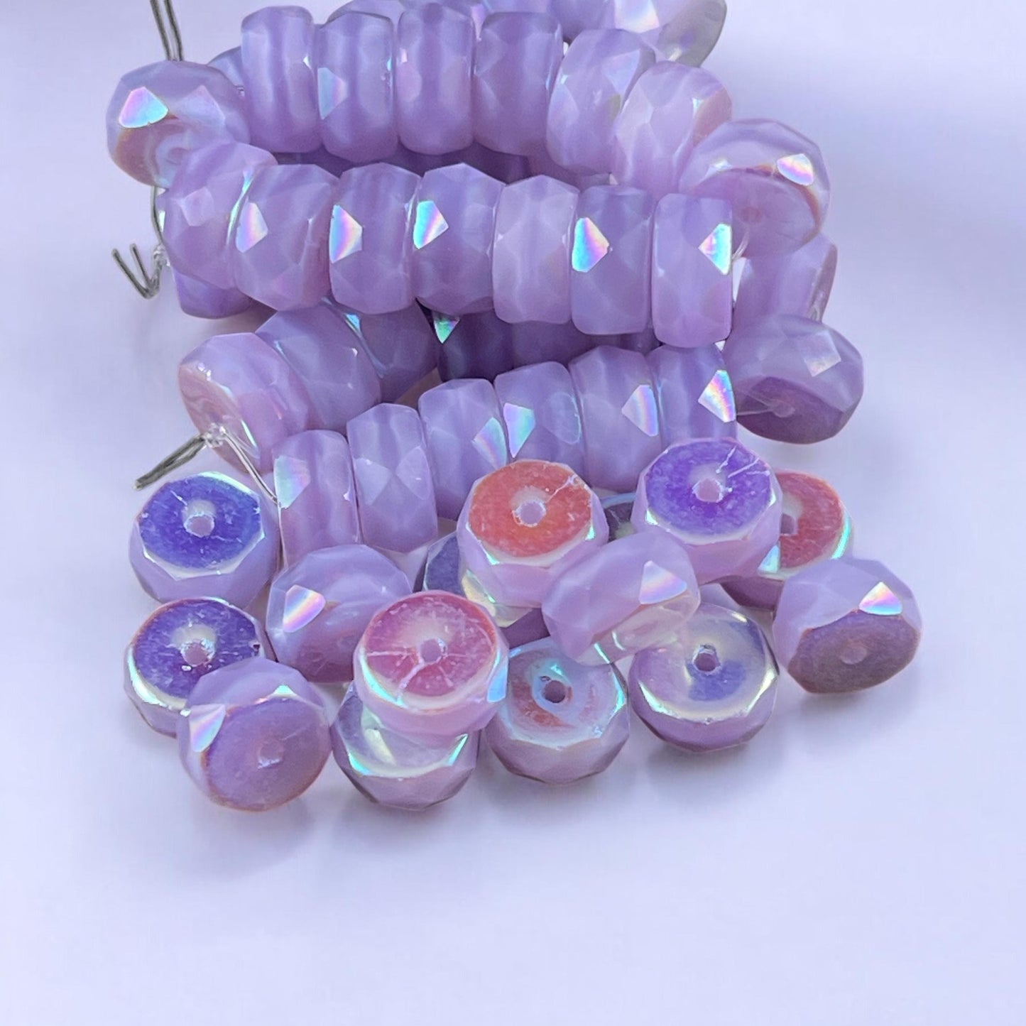 6mm Light Purple Faceted Heishi Rondelle, Czech Glass Beads, Thistle with AB Finishes (FHE/N-0185) * 15 Beads