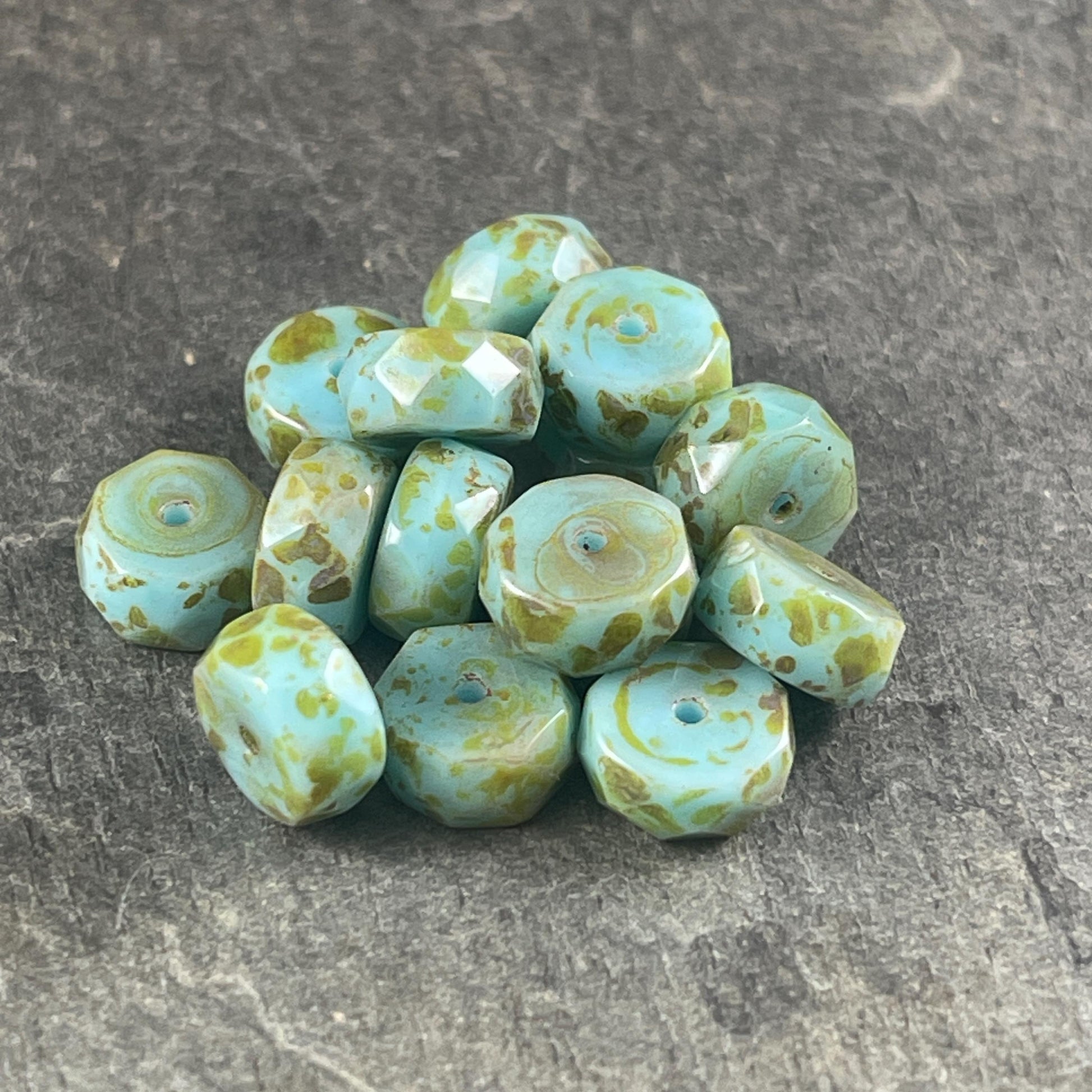 6mm Sky Blue Picasso Faceted Heishi Rondelle, Czech Glass Beads, Light Blue Picasso Beads (FHE/N-0138) * 15 Beads