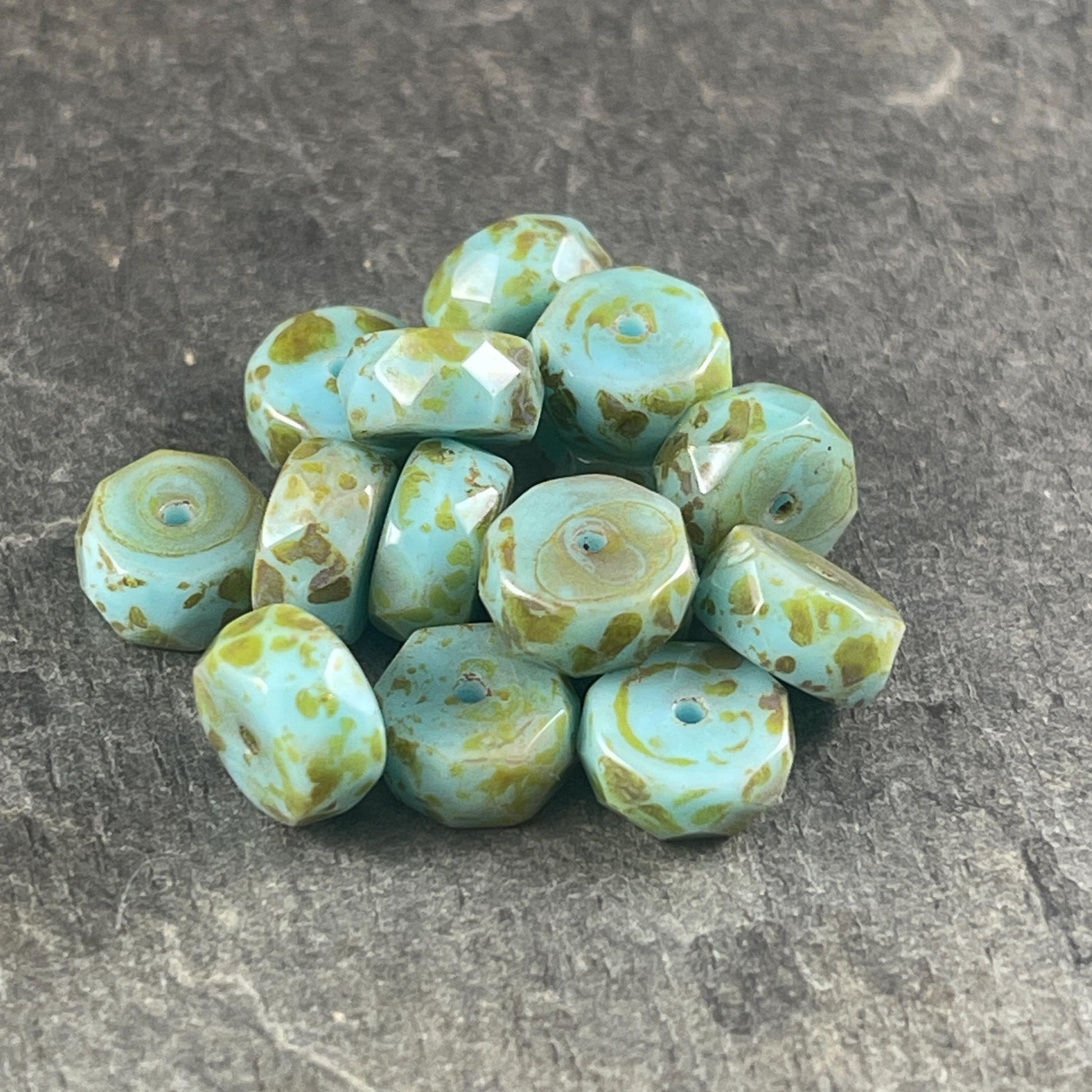Czech Glass Beads - 6mm Sky Blue Picasso Faceted Heishi Rondelle, Light Blue Picasso Beads (FHE/N-0138) * 15 Beads