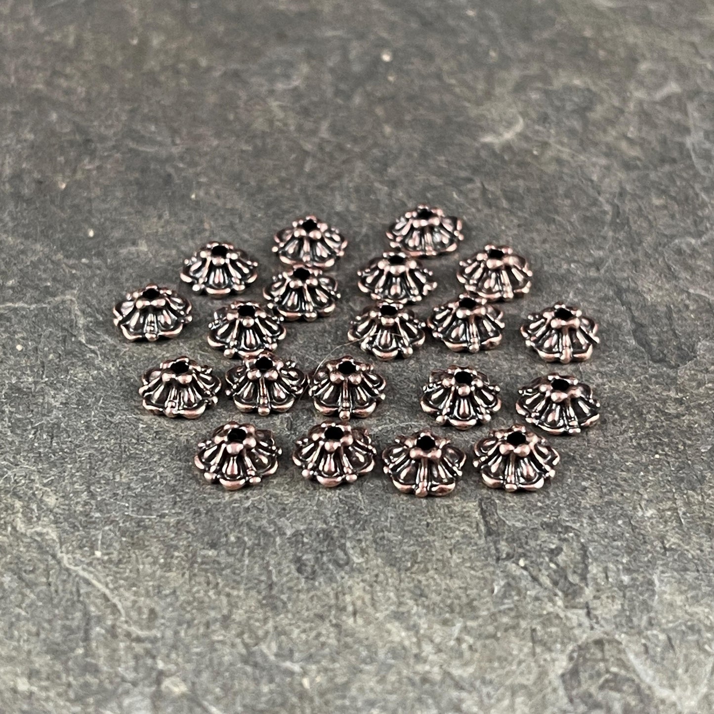 NEW TierraCast Tiffany Bead Caps, 6mm Antiqued Copper Plated Bead Caps (PF779-87) * Qty. 20