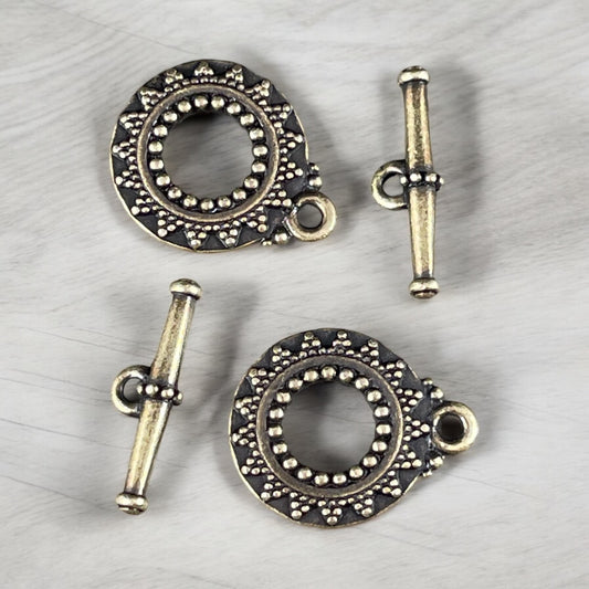 TierraCast Bali Toggle Clasps, Antiqued Brass, Double Sided Toggle Clasp (PF/945-57) * Qty. 2