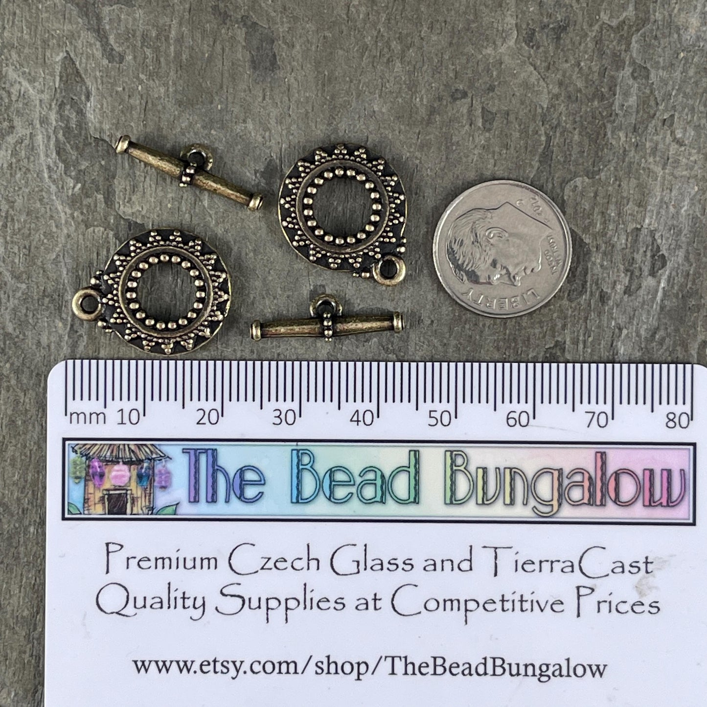 NEW TierraCast Bali Toggle Clasps, Antiqued Brass, Double Sided Toggle Clasp (PF/945-57) * Qty. 2