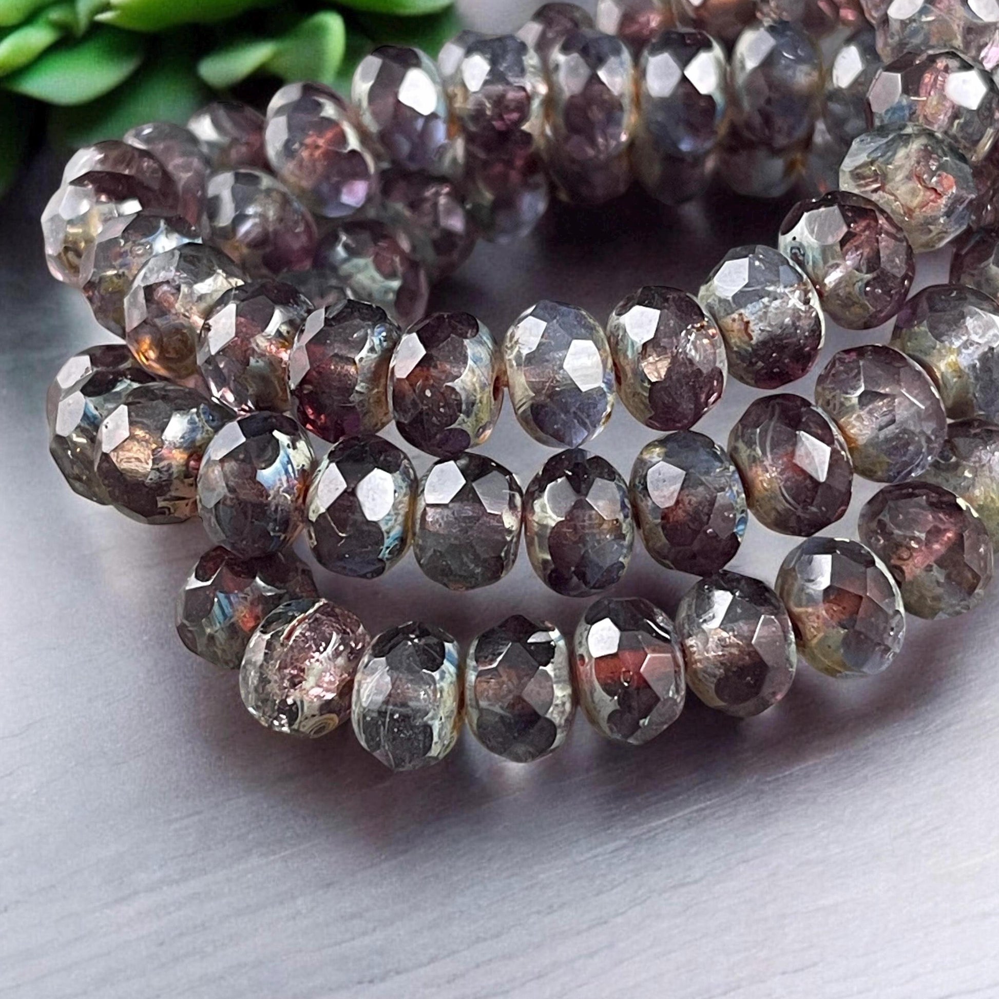 Czech Glass Beads - Transparent Purple and Blue 8x6mm Faceted Rondelle, Plum Purple and Sapphire Blue Glass Beads (R8/N-2750) * Qty. 25