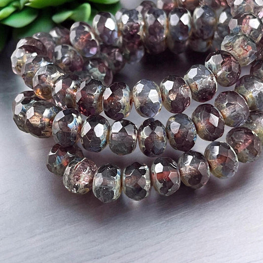 Czech Glass Beads - Transparent Purple and Blue 8x6mm Faceted Rondelle, Plum Purple and Sapphire Blue Glass Beads (R8/N-2750) * Qty. 25