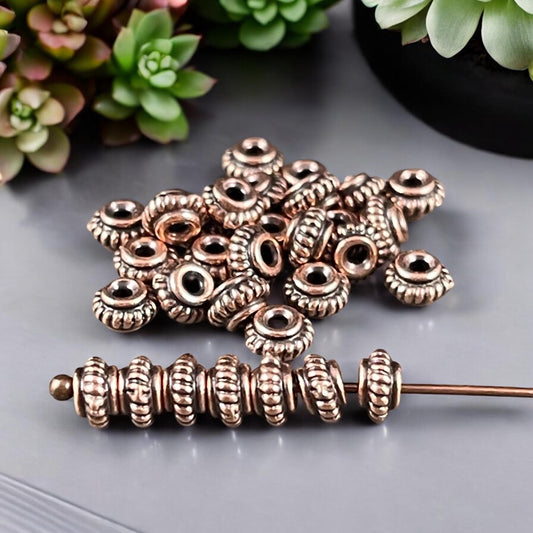 TierraCast 5mm Bead with Coil Rope Trim, Antiqued Copper Spacer Beads (PF/783-87) * Qty. 20