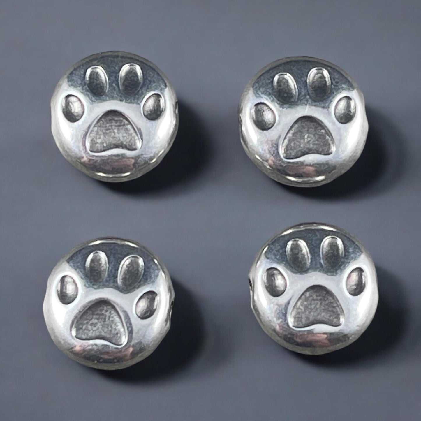 Paw Print Bead - 10mm Bead with Paw Print Design, Fine Silver Plated (PF/12052-77) * Qty. 4