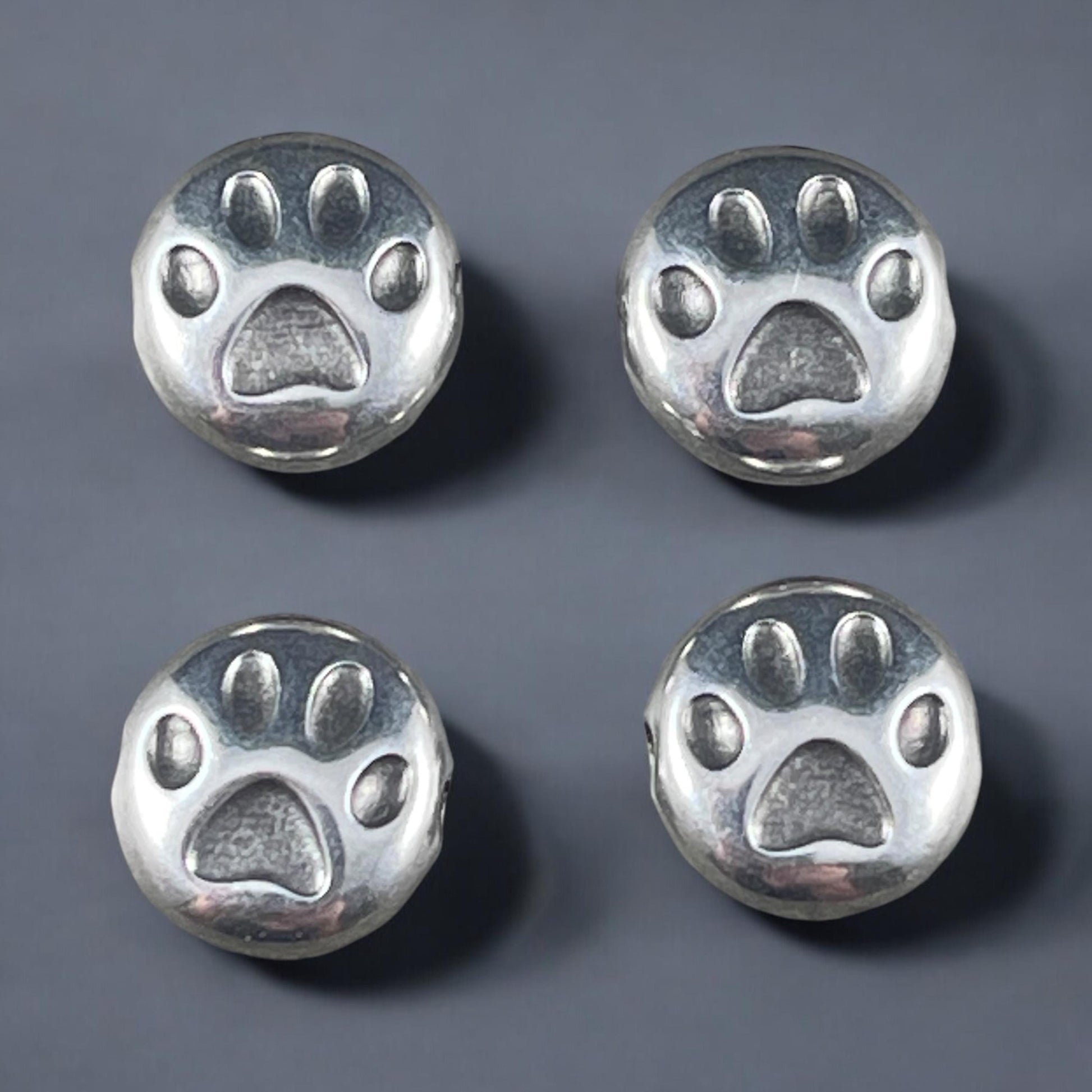 Paw Print Bead - 10mm Bead with Paw Print Design, Fine Silver Plated (PF/12052-77) * Qty. 4