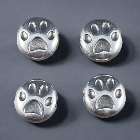 Paw Print Bead - 10mm Bead with Paw Print Design, Fine Silver Plated (PF/12052-77) * Qty. 4