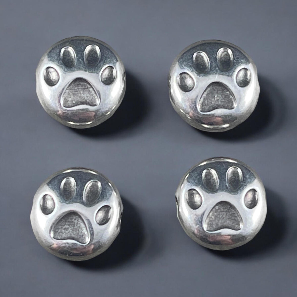 Paw Print Bead - 10mm Bead with Paw Print Design, Fine Silver Plated (PF/12052-77) * Qty. 4
