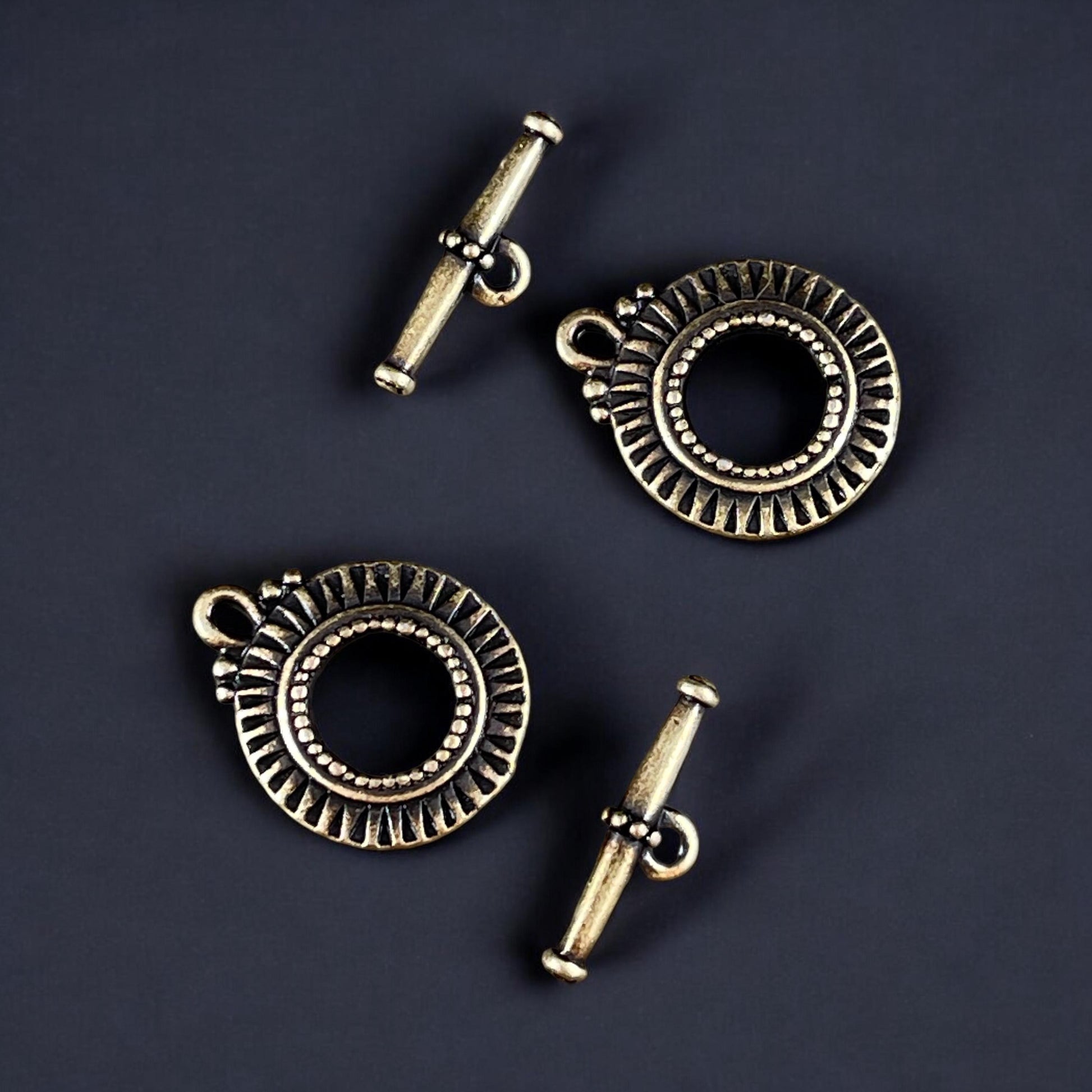 NEW TierraCast Sunburst Toggle Clasp, Antiqued Brass Double Sided Clasp (PF/936-57) * Qty. 2