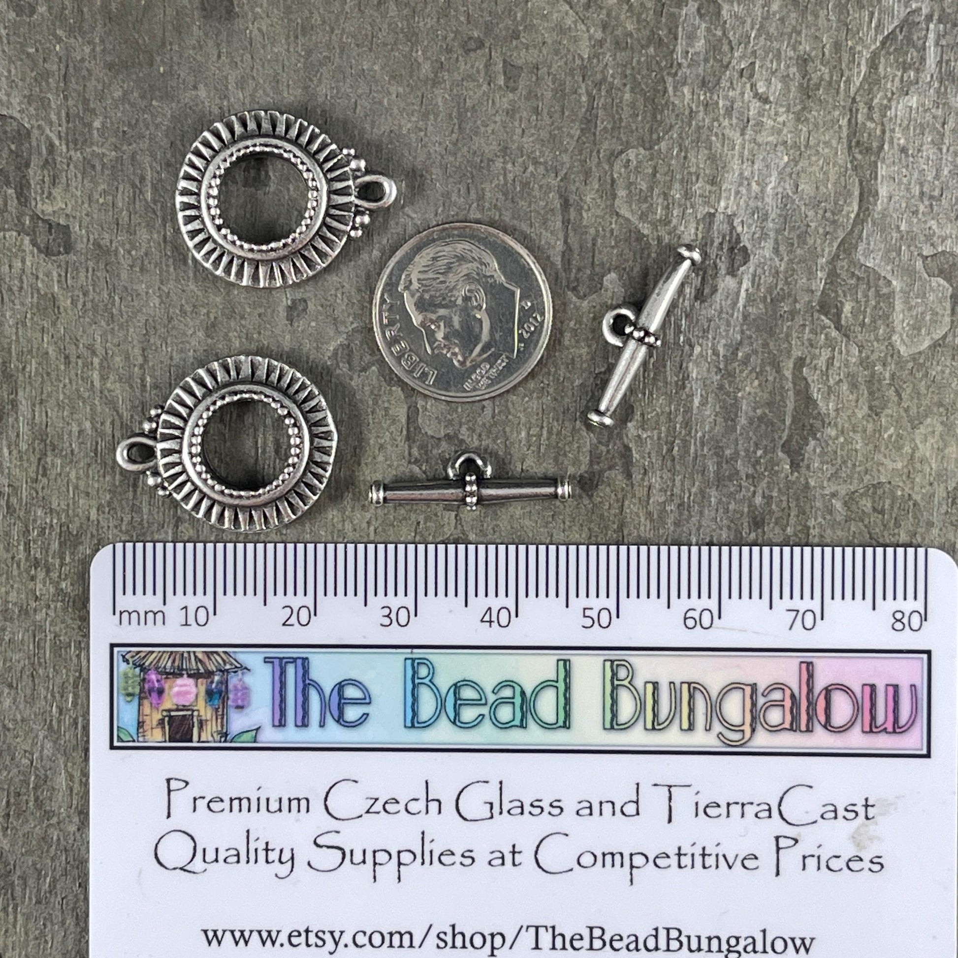 NEW TierraCast Sunburst Toggle Clasp, Antiqued Silver Double Sided Clasp (PF/936-77) * Qty. 2