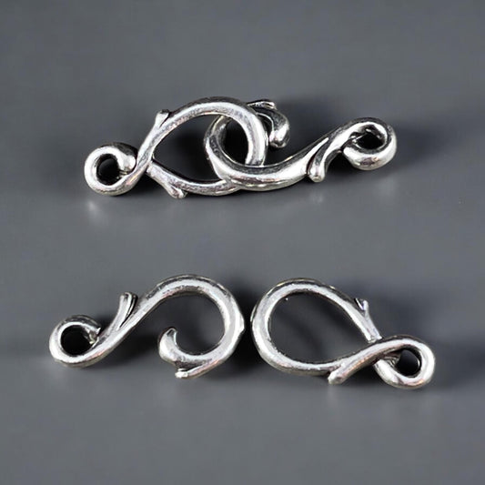 TierraCast Vine Hook and Eye Clasp, Fine Silver Plated Pewter, Dainty Antiqued Silver Clasp (PF/954-77) * Qty. 3 sets
