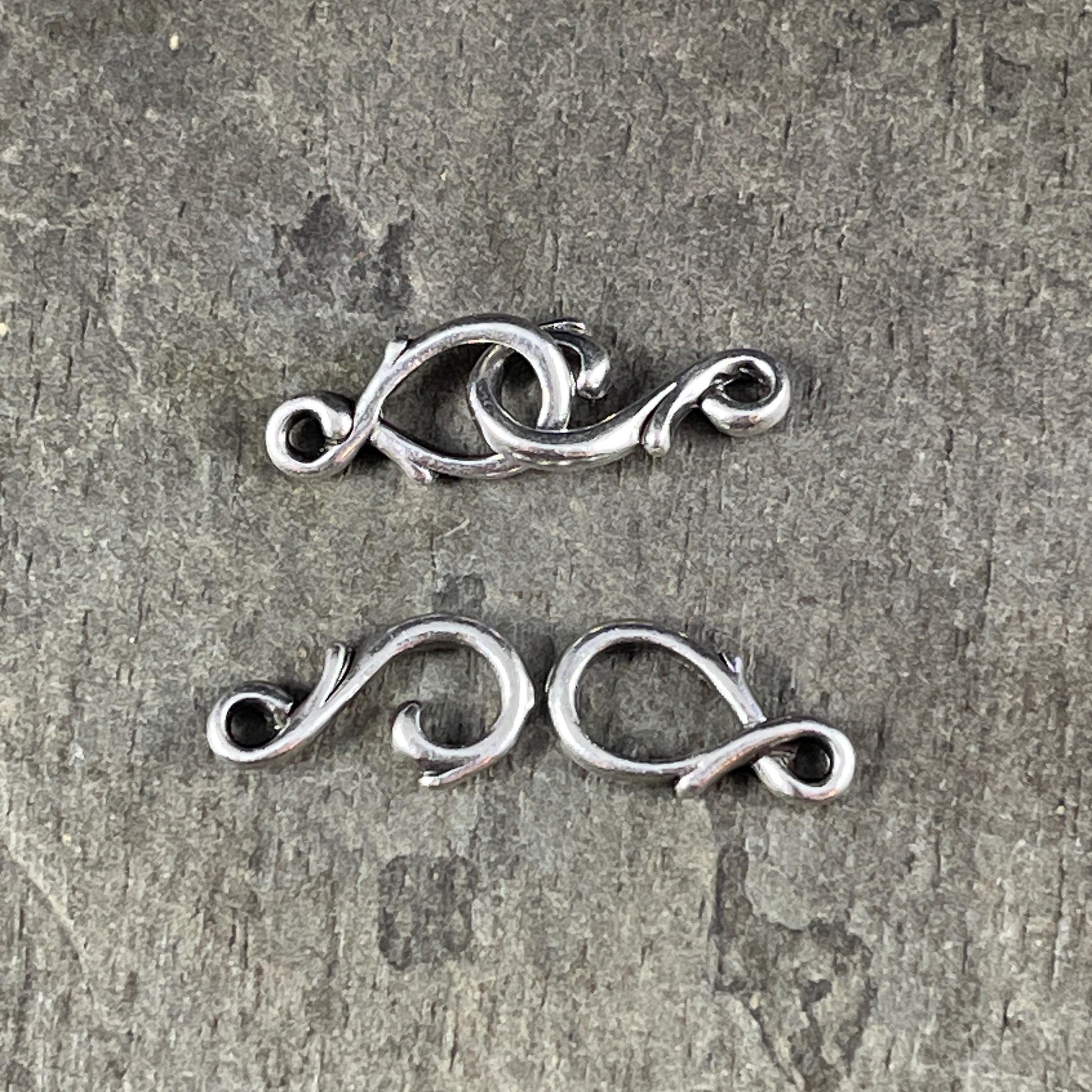 NEW TierraCast Vine Hook and Eye Clasp, Fine Silver Plated Pewter, Dainty Antiqued Silver Clasp (PF/954-77) * Qty. 3 sets