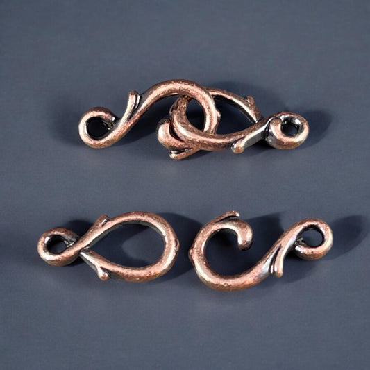 NEW TierraCast Vine Hook and Eye Clasp, Antiqued Copper Plated Pewter, Dainty Copper Clasp (PF/954-87) * Qty. 3 sets