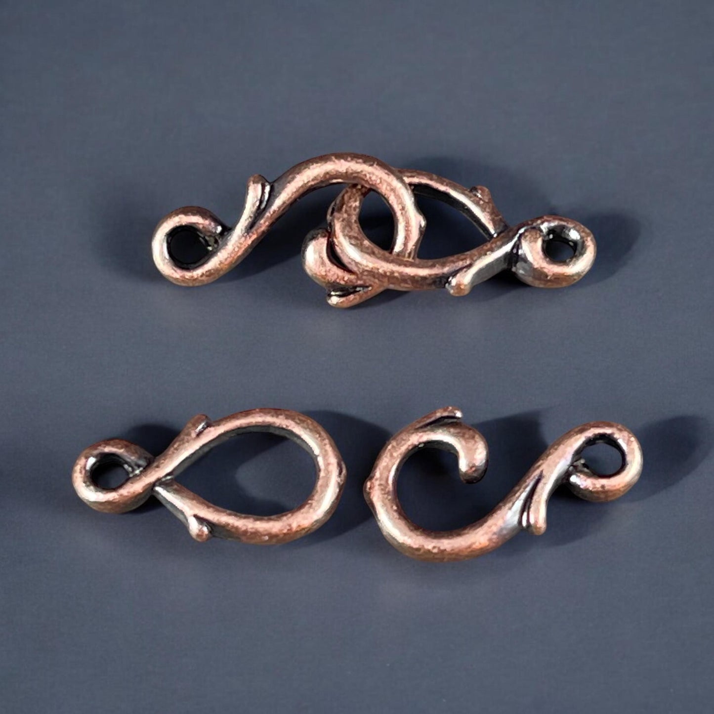 TierraCast Vine Hook and Eye Clasp, Antiqued Copper Plated Pewter (PF/954-87) * Qty. 3 sets
