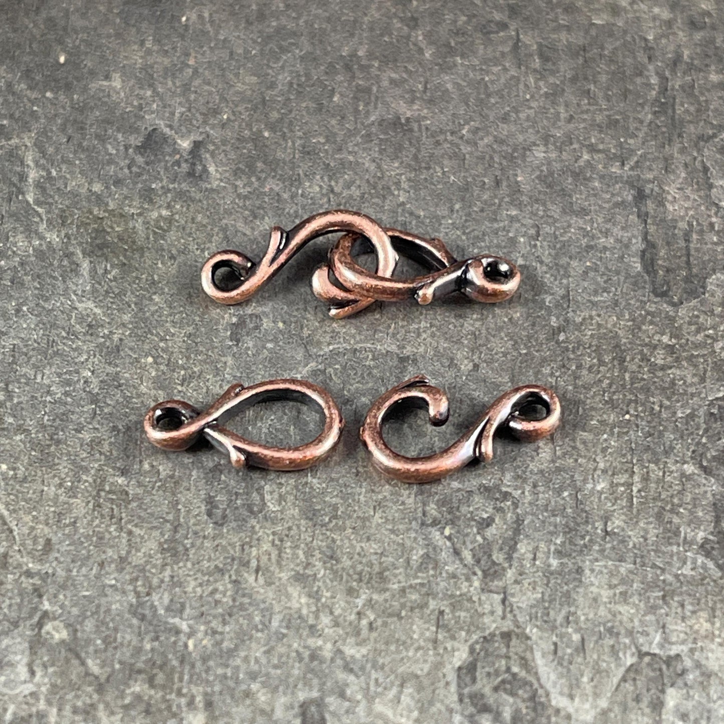 NEW TierraCast Vine Hook and Eye Clasp, Antiqued Copper Plated Pewter, Dainty Copper Clasp (PF/954-87) * Qty. 3 sets