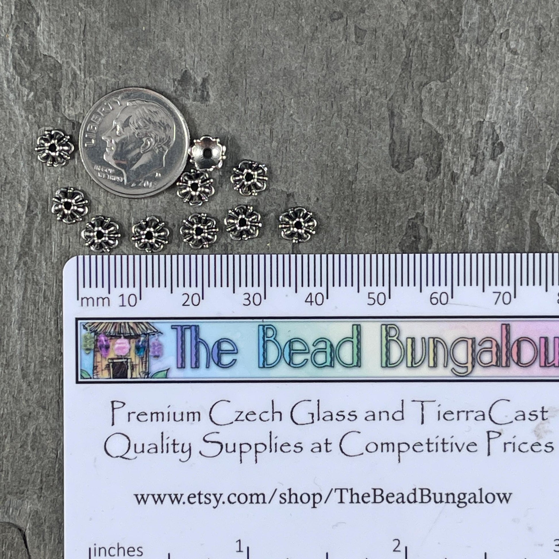 NEW TierraCast Tiffany Bead Caps, 6mm Antiqued Silver Plated Bead Caps (PF/779-77) * Qty. 20