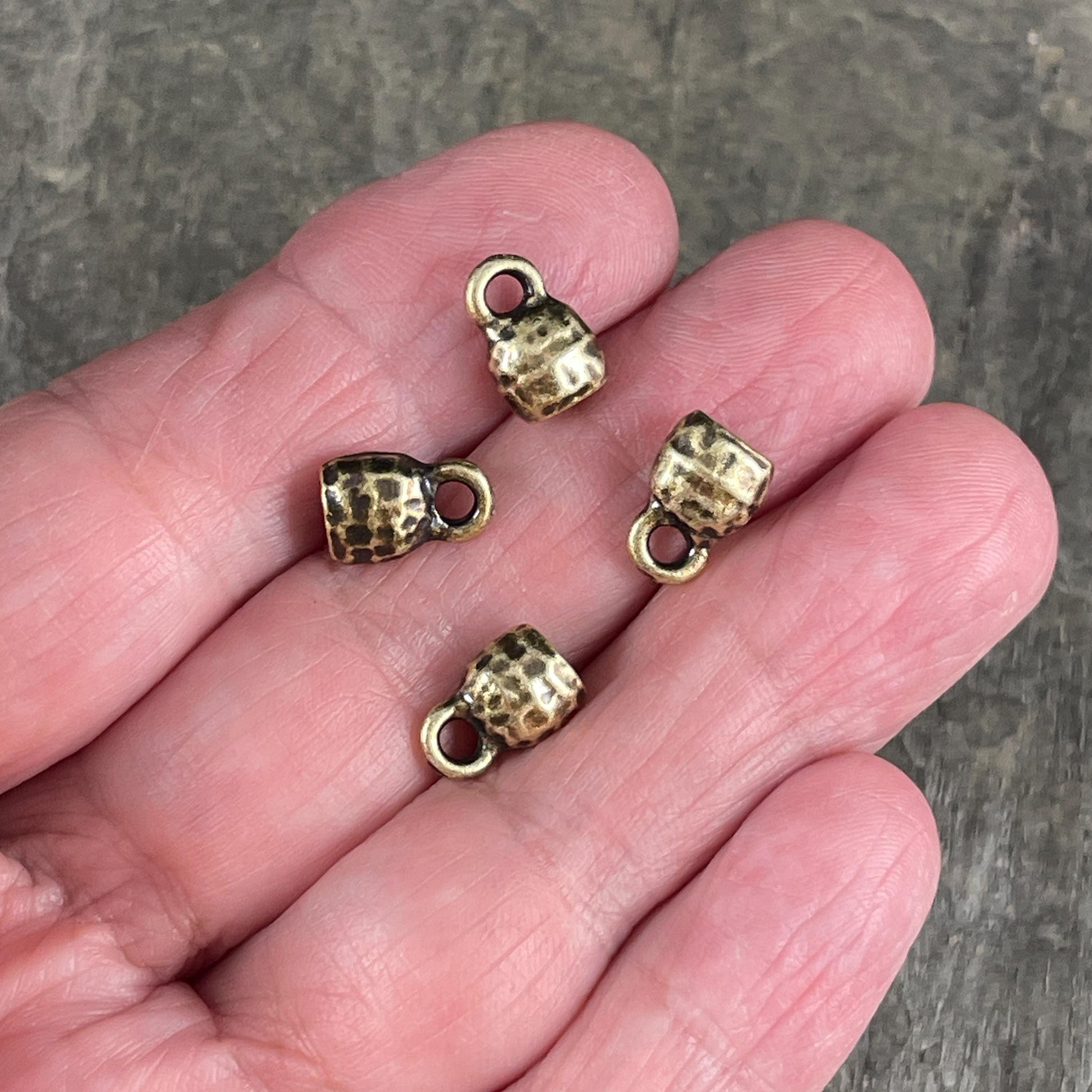TierraCast Antiqued Brass Crimpable End Caps, Hammered Texture End Caps for Leather Cords (PF/923-57) * BULK Bag - Qty. 20