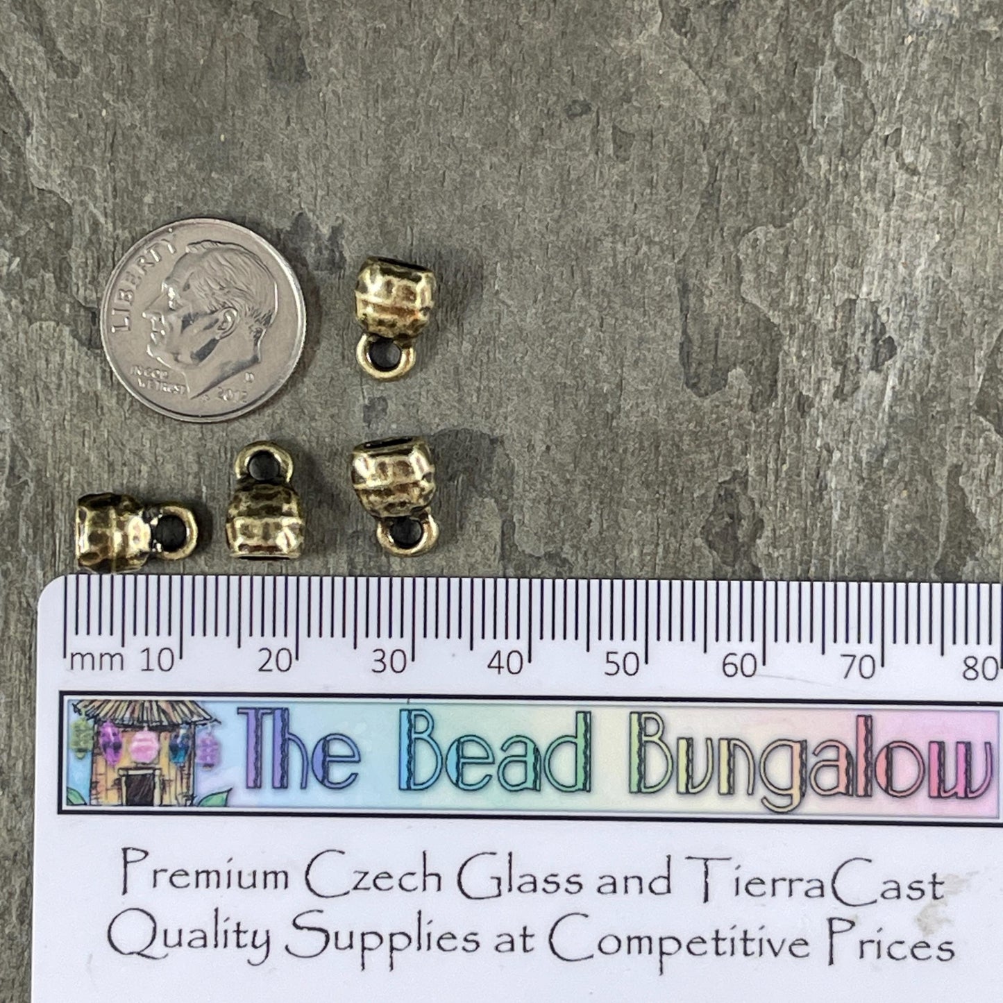 TierraCast Antiqued Brass Crimpable End Caps, Hammered Texture End Caps for Leather Cords (PF/923-57) * Qty. 4