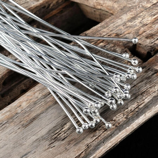 Silver Ball Headpins ~ 2 1/4" 22g Ball Headpins ~ Silver Plated Brass Head Pins (PH-BHP-S) * Qty. 100