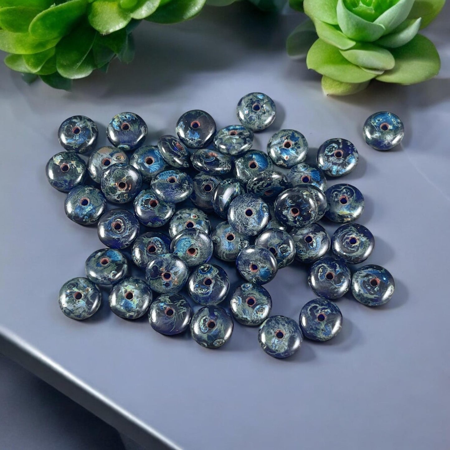 Czech Glass Beads - Cobalt Blue with Full Picasso, 6x2mm Rondelle (RD6/RJ-4764) * Qty. 50